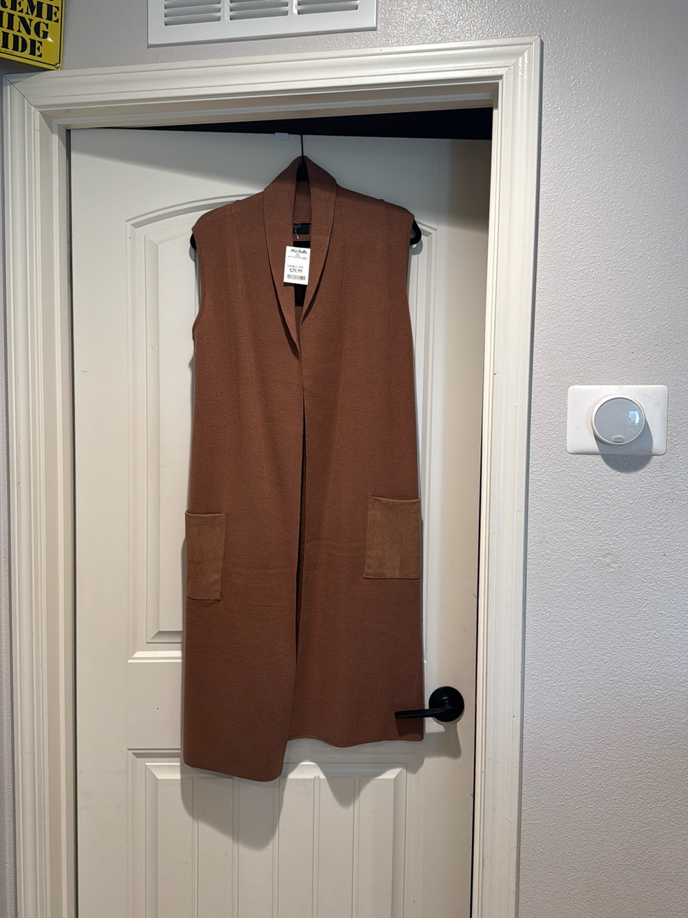 Tahari Open-Front Sleeveless Vest in Warm Brown